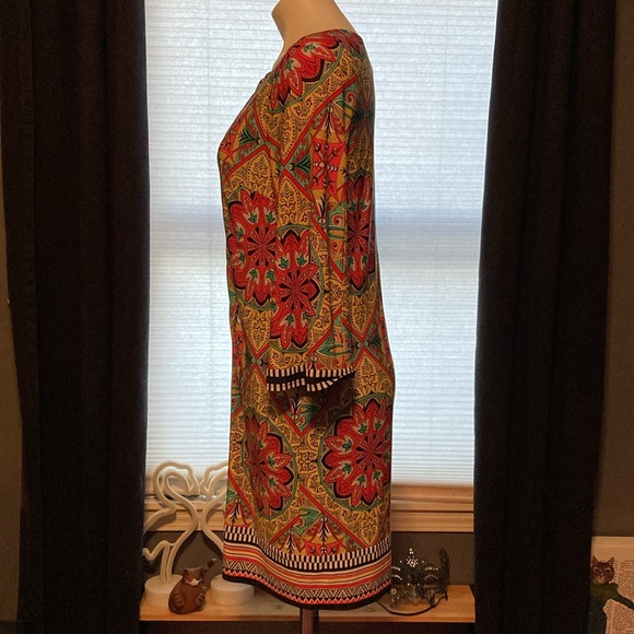 Laundry by Shelli Segal bell sleeve mirrored pattern lined colorf dress size 10 - Picture 5 of 9